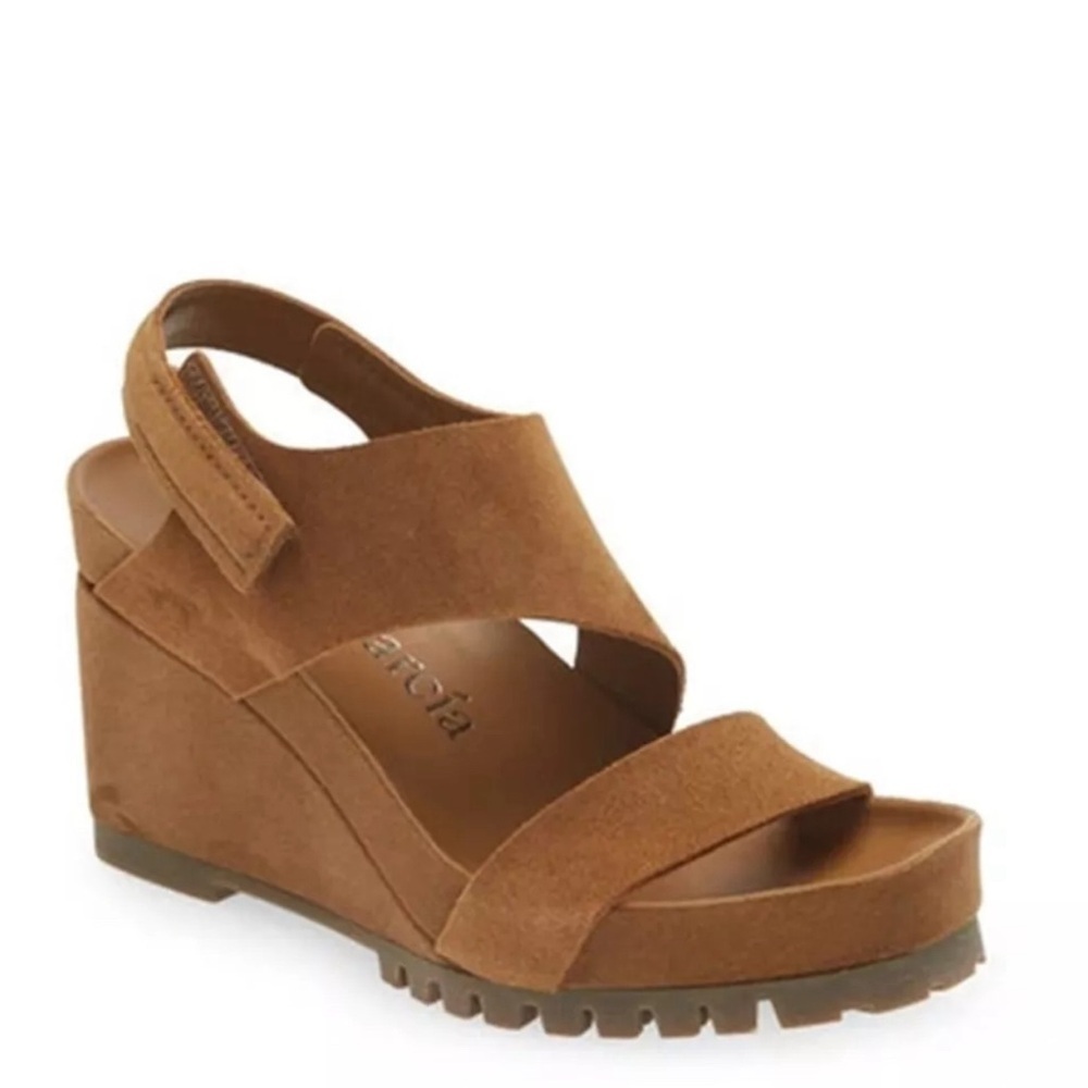 $650 PEDRO GARCIA Jouri Platform Wedge Sandal SUEDE BROWN Cigar Castoro 39.5